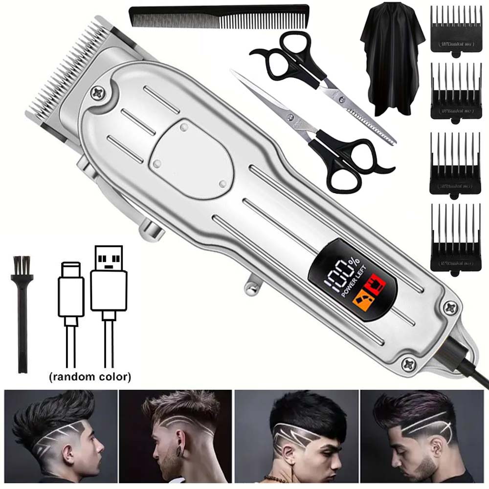 Men'S Grooming Brush - เครื่องตัดผมมืออาชีพสำหรับผู้ชาย - เครื่องตัดผมไร้สายสำหรับตัดผมและตกแต่งทรงผม เครื่องเล็มหนวดเคราแบบชาร์จไฟได้ ชุดอุปกรณ์ดูแลเส้นผมแบบชาร์จไฟผ่าน USB