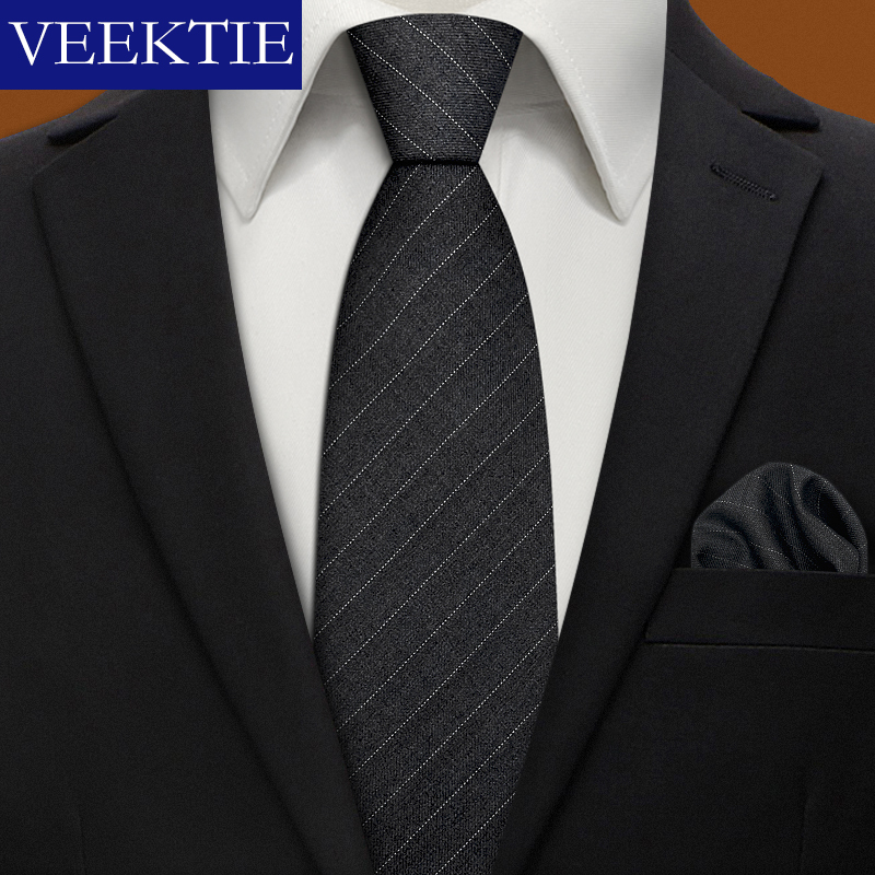 Mens Grooming Brand - VEEKTIE ยี่ห้อสีทึบธุรกิจอย่างเป็นทางการเนคไทลายสําหรับผู้ชาย Tie 7 ซม.ชุดสํานักงานงานแต่งงานเจ้าบ่าวสีดําโมเดิร์น