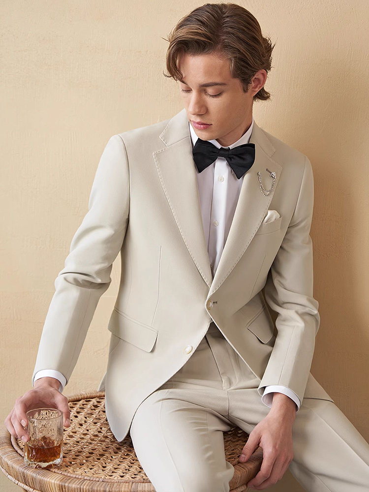 Young Men'S Grooming - MENS ชุดหรูหรา Beige สีกากี Blazer กางเกงงานแต่งงานเจ้าบ่าวสวมใส่ชายหนุ่มสุภาพบุรุษเสื้อผ้านักธุรกิจ