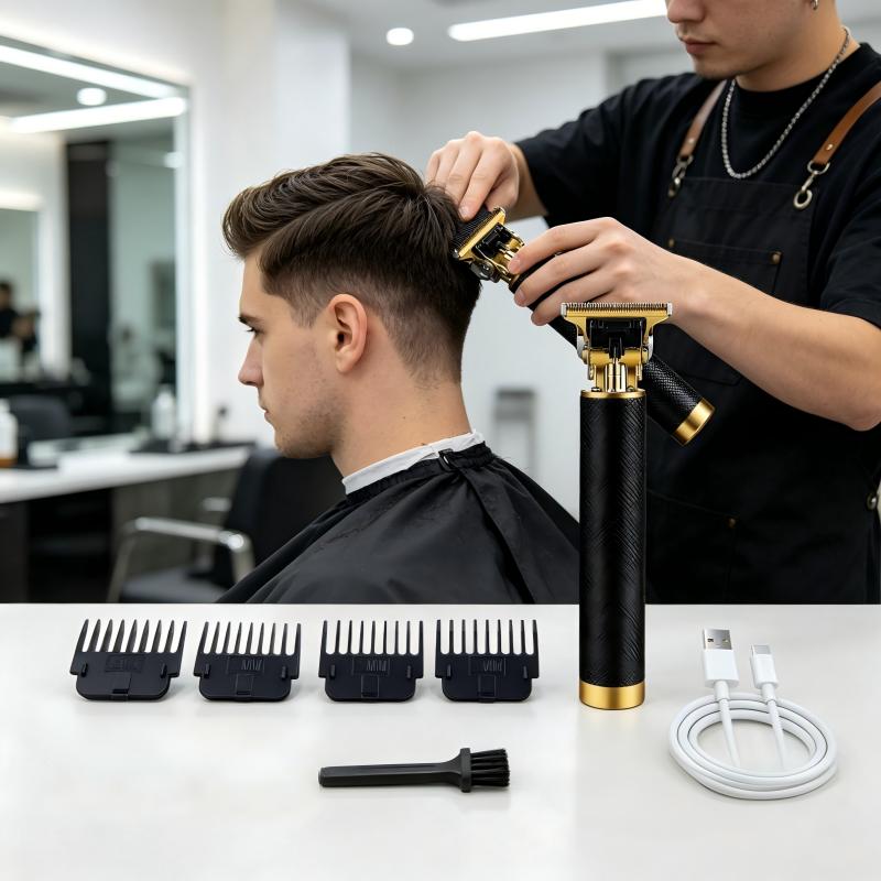 Men'S Grooming Brush - เครื่องตัดผมไร้สายแบบมีลวดลาย ชาร์จไฟผ่าน USB พร้อมหวีรองตัด 4 ขนาด