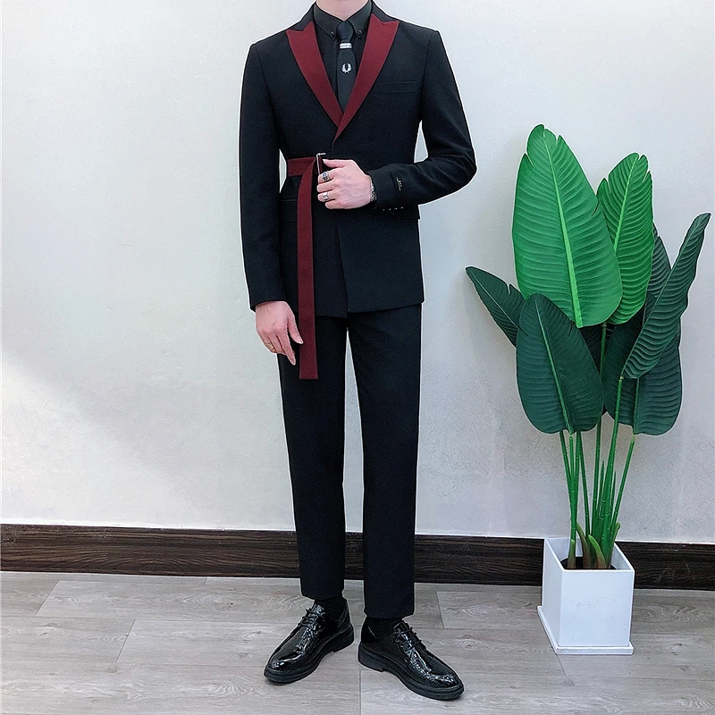 Young Men'S Grooming - ชุดสูทผู้ชายทรงสลิมฟิต 2 ชิ้น ชุดทักซิโด้เจ้าบ่าวทันสมัยสำหรับหนุ่มๆ ชุดสูทแต่งงานลำลองแบบสั่งตัด เสื้อแจ็คเก็ต