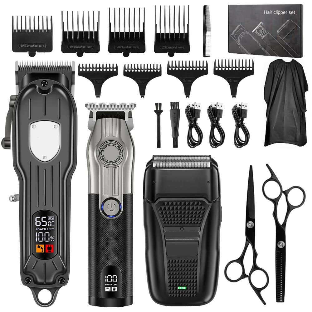 Men'S Grooming Brush - ชุดเครื่องตัดผมสำหรับช่างตัดผมมืออาชีพสำหรับผู้ชาย - เครื่องโกนหนวดไร้สายพร้อมจอแสดงผล LCD หวีนำทาง ชุดตัดผมแบบชาร์จไฟได้